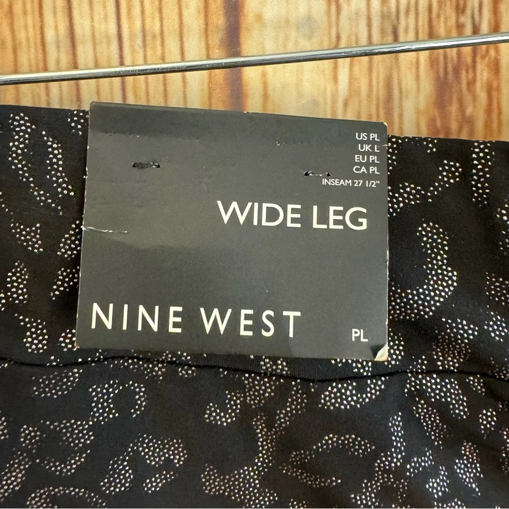 Nine West Black Silver Leopard Print Wide Leg Elegant Pants Women’s Size PL